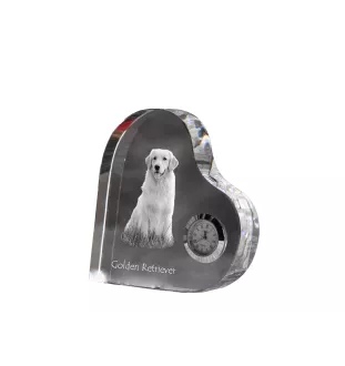 Golden Retriever - crystal clock with a dog picture, heart-shaped shelf clock, personalized standing clock by Art-Dog brand