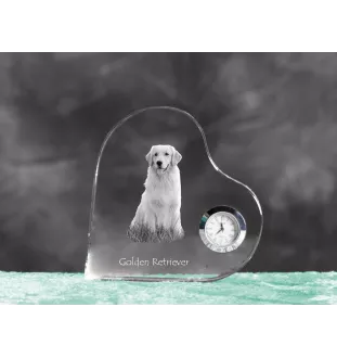 Golden Retriever - horloge en cristal avec une photo de chien, horloge de table en forme de cœur, horloge debout personnalisée de la marque Art-Dog