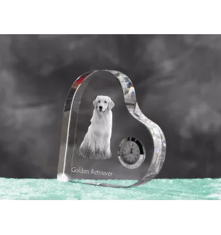 Golden Retriever - Kristalluhr mit einem Hundebild, Herzregal-Uhr, personalisierte Standuhr der Marke Art-Dog