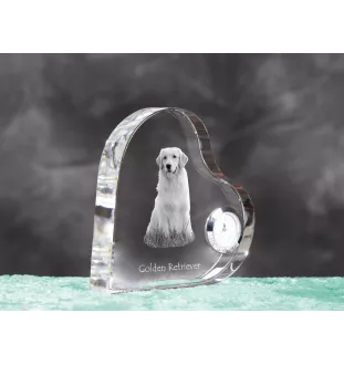 Golden Retriever - horloge en cristal avec une photo de chien, horloge de table en forme de cœur, horloge debout personnalisée de la marque Art-Dog