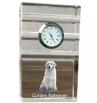 Golden Retriever - Glasuhr mit Foto, Foto eines Hundes im Kristall, personalisierte Tischuhr für das Büro der Marke Art-Dog