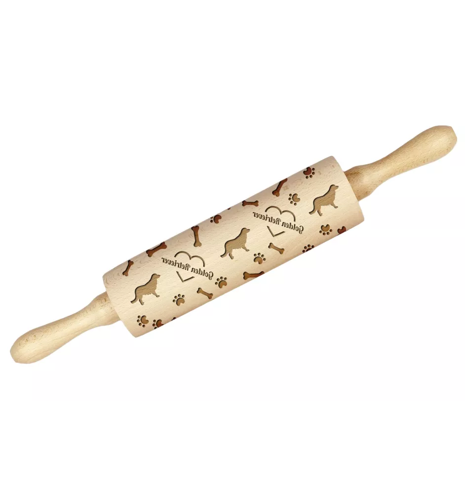 Golden Retriever - Nudelholz mit Hund, Verzieren von Keksen mit einem Nudelholz in Mustern, Geschenk für den Keramiker der Marke Art-Dog