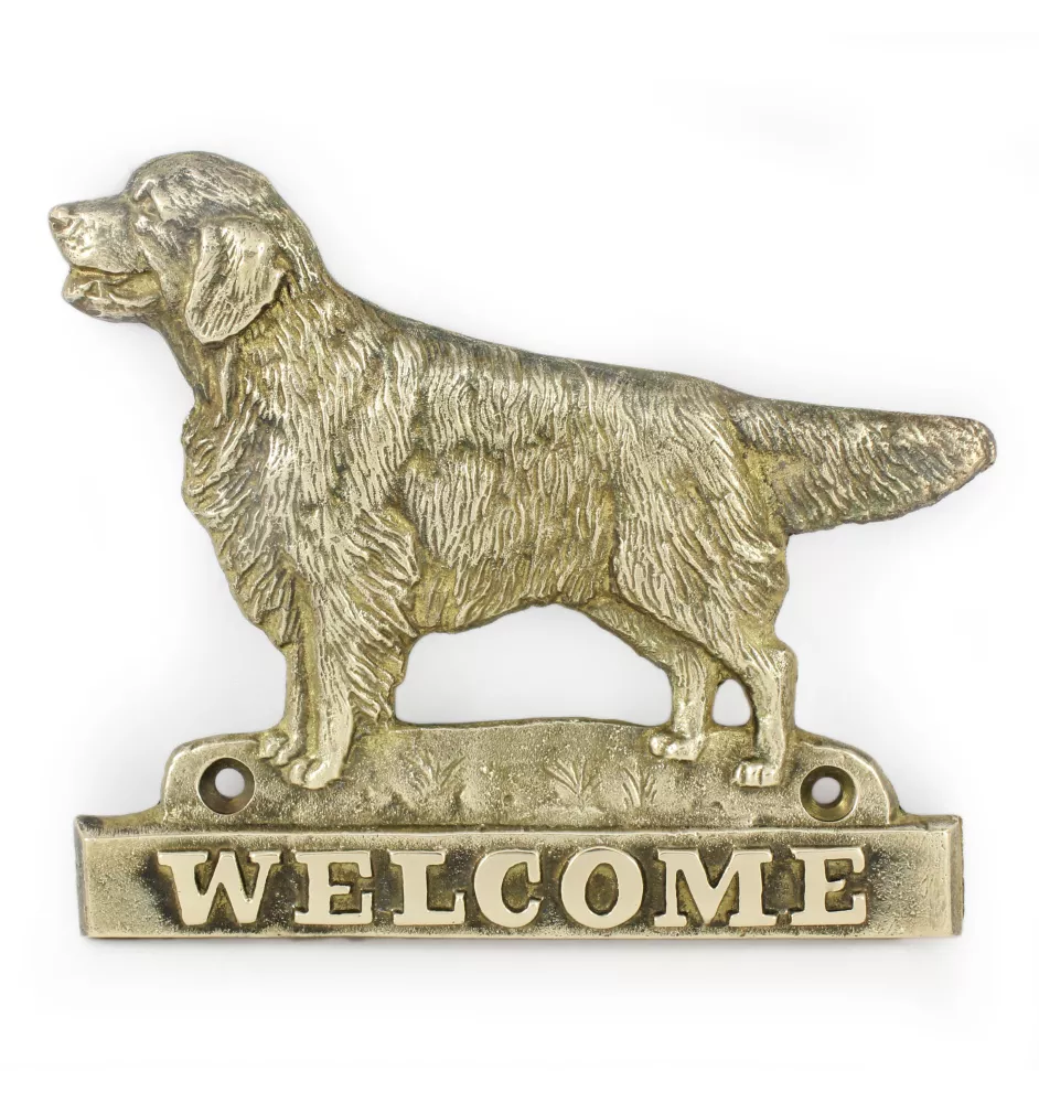 Golden Retriever - une plaque de porte avec un chien, une plaque de bienvenue en laiton, une enseigne exceptionnelle avec l'inscription Welcome de la marque Art-Dog