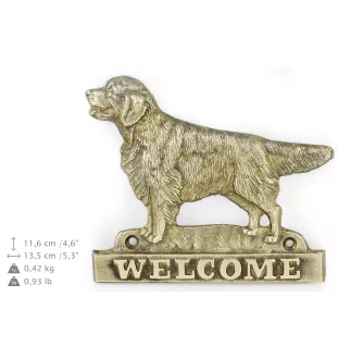 Golden Retriever - a door sign with a dog, a brass welcome plaque, a unique sign with the inscription Welcome from the Art-Dog brand