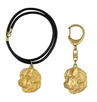 Golden Retriever - Schlüsselanhänger und Halskette mit Hund in einer Box, vergoldetes Produkt von hoher Qualität, Marke Art-Dog