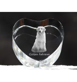 Golden Retriever - a photo of a dog in crystal, crystal heart, unique photo frame from the Art-Dog brand