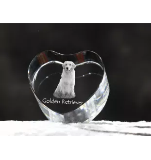 Golden Retriever - a photo of a dog in crystal, crystal heart, unique photo frame from the Art-Dog brand