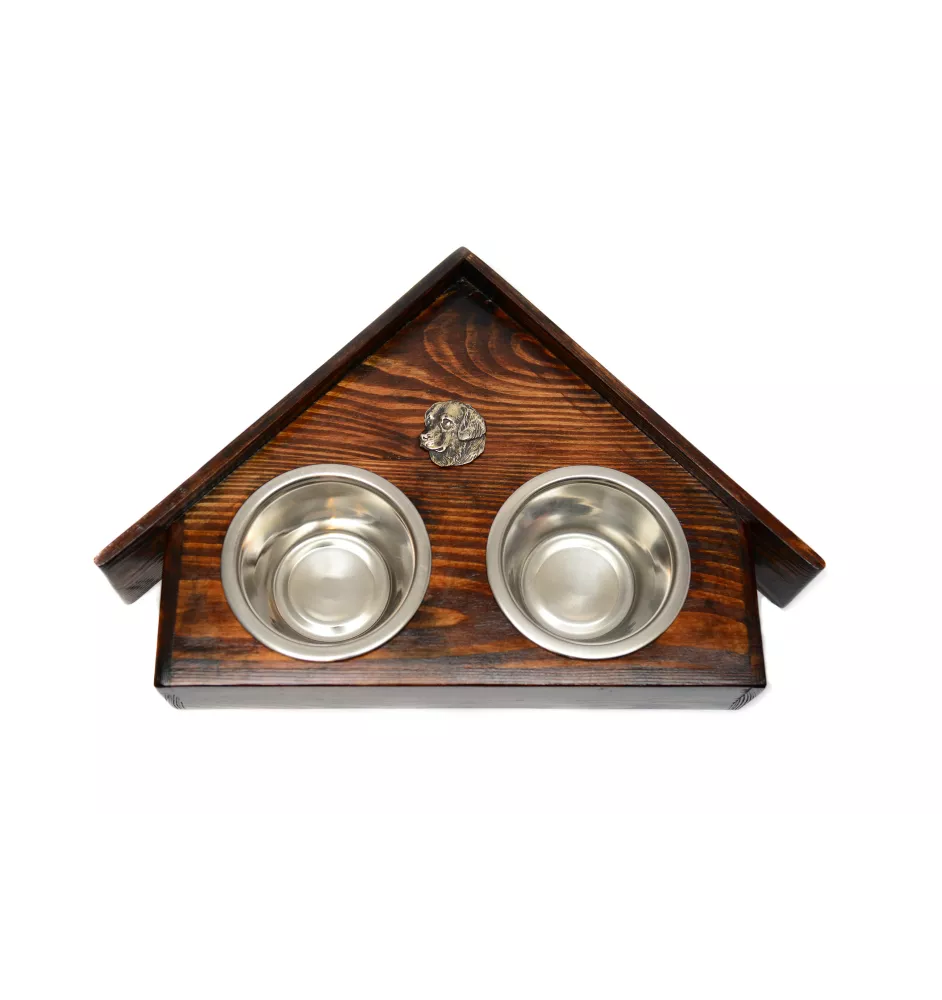Golden Retriever - wooden stand with bowls for a dog, decorative dog bowls, a gift for adopting a dog from the Art-Dog brand