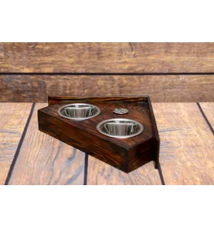 Golden Retriever - wooden stand with bowls for a dog, decorative dog bowls, a gift for adopting a dog from the Art-Dog brand