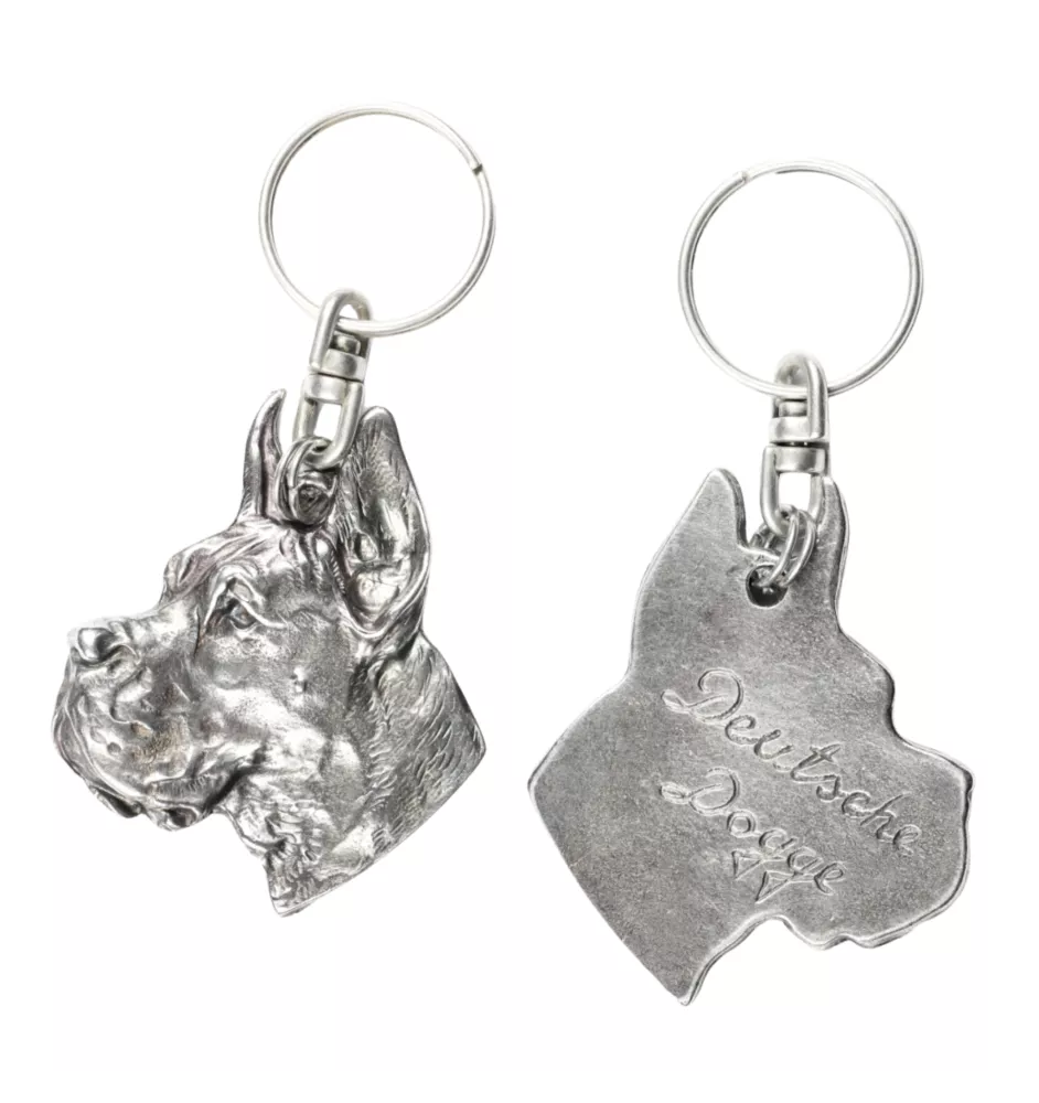Deutsche Dogge, Ulmer Dogge, Große Dogge I - Versilberter Anhänger mit einem Hund in einer dekorativen Box, Handtaschenschmuck, Rucksackanhänger der Marke Art-Dog