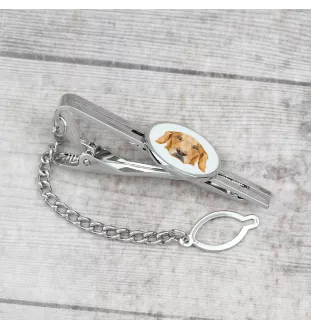 Golden Retriever - geometric tie clip with a picture and inscription from Art-Dog
