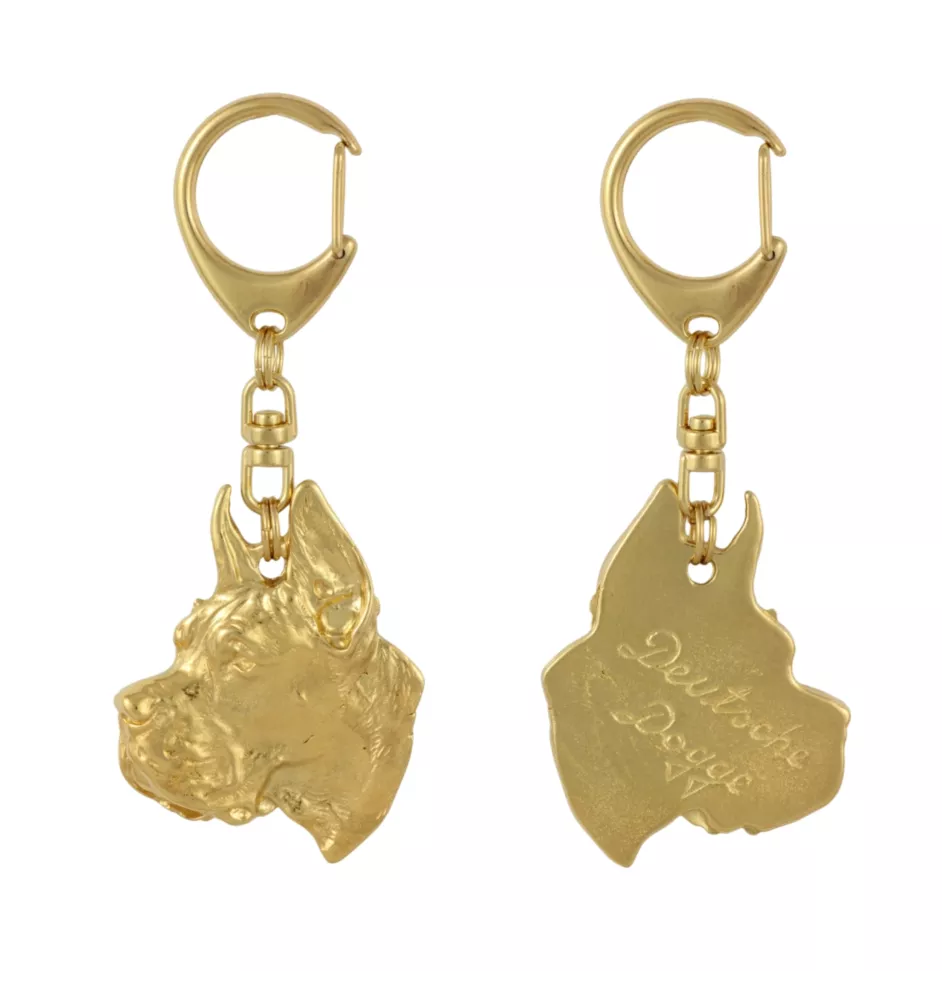 Dogue allemand, Grand danois I - Porte-clés doré avec chien dans boîte cadeau, décoration de sac à main, accessoire de luxe de la marque Art-Dog