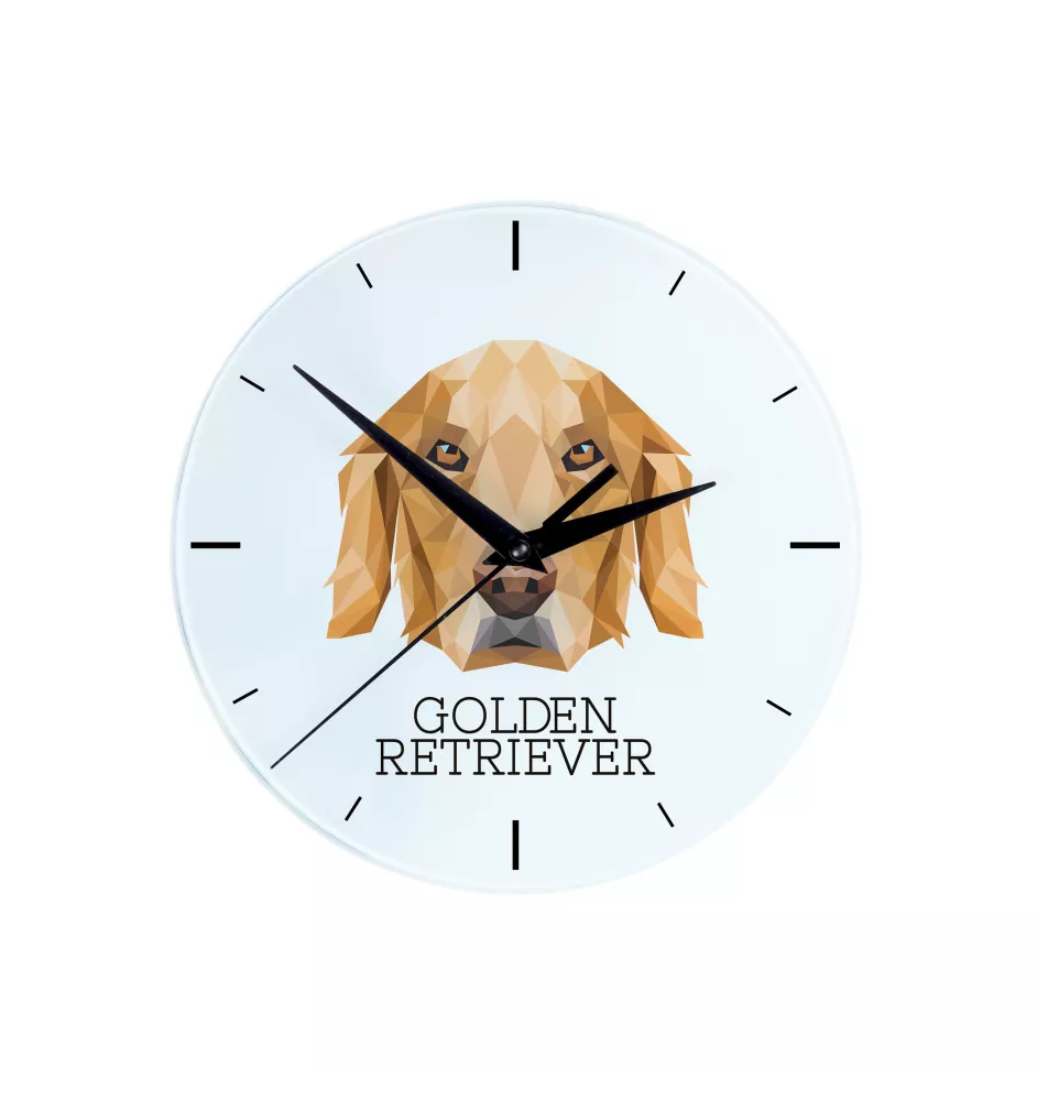 Golden Retriever - geometric wall clock with a picture and the brand name Art-Dog