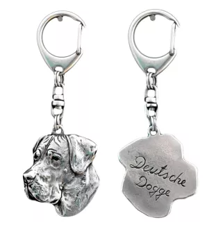 Great Dane II - Silver-plated key ring with dog, handbag decoration, backpack pendant by Art-Dog brand