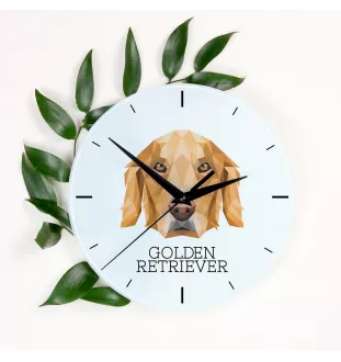 Golden Retriever - geometric wall clock with a picture and the brand name Art-Dog