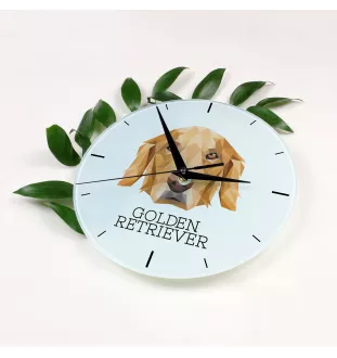 Golden Retriever - horloge murale géométrique avec photo et logo de la marque Art-Dog