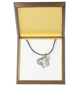 Deutsche Dogge, Ulmer Dogge, Große Dogge I - Hundehalsband in Geschenkbox, versilbertes Medaillon für Hundefans, markanter Anhänger der Marke Art-Dog