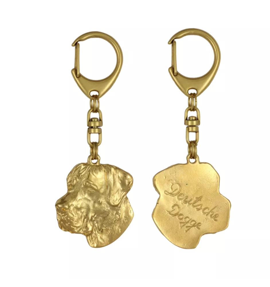Dogue allemand, Grand danois II - Porte-clés doré avec chien dans boîte cadeau, décoration de sac à main, accessoire de luxe de la marque Art-Dog