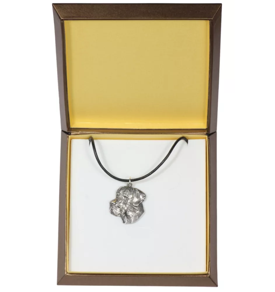 Dogue allemand, Grand danois II - Collier de chien dans une boîte cadeau, médaillon argenté pour fan de chien, pendentif remarquable de la marque Art-Dog