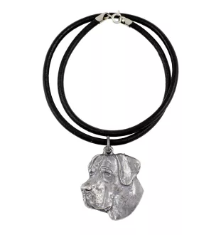 Deutsche Dogge, Ulmer Dogge, Große Dogge II - Hundehalsband in Geschenkbox, versilbertes Medaillon für Hundefans, markanter Anhänger der Marke Art-Dog