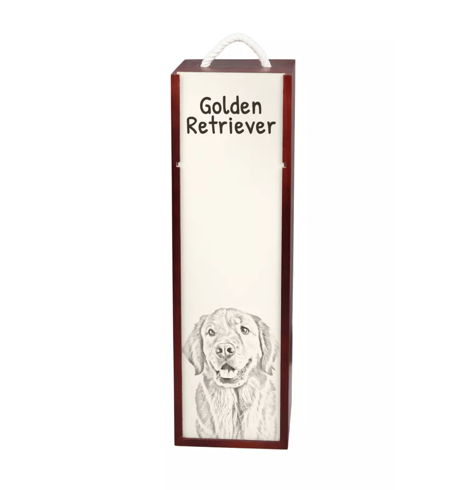 Golden Retriever - boîte à vin avec chien, boîte à alcool avec graphisme, boîte cadeau personnalisée de la marque Art-Dog