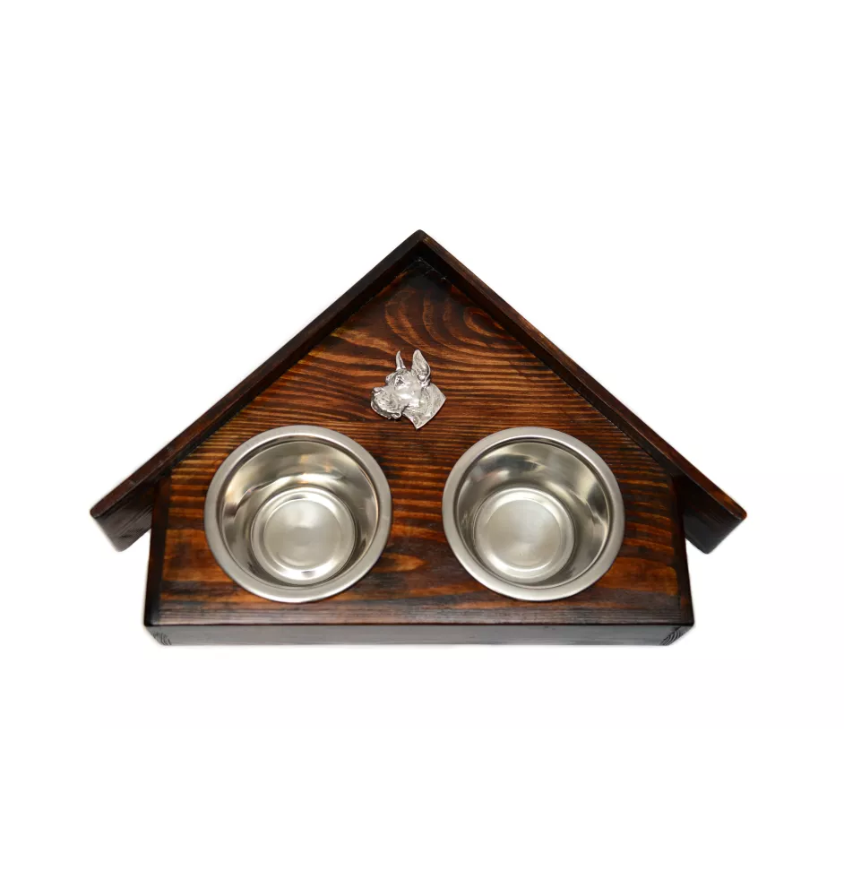 Great Dane I - wooden stand with bowls for a dog, decorative dog bowls, a gift for adopting a dog from the Art-Dog brand