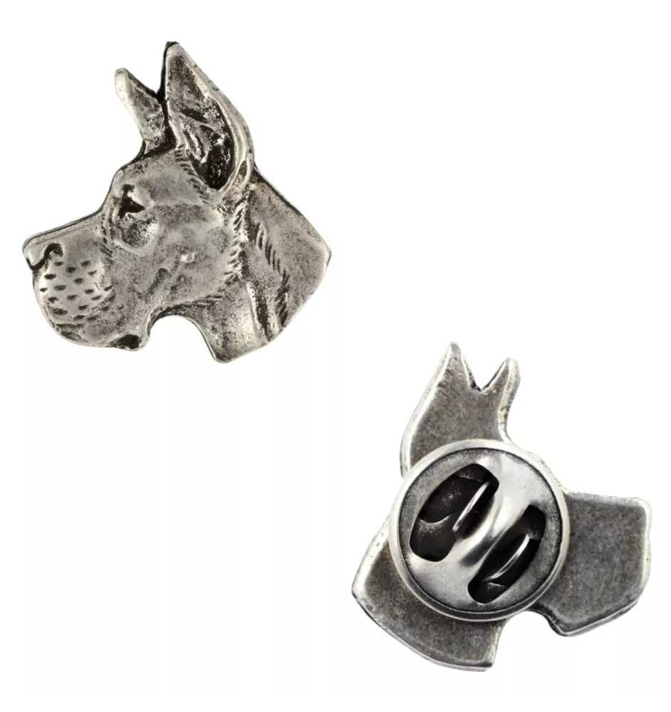 Dogue allemand, Grand danois I  - Broche chien argentée, épingle élégante, décoration de revers de veste par la marque Art-Dog