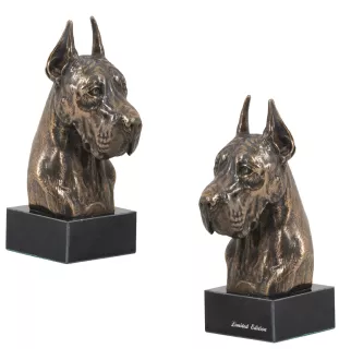 Dogue allemand, Grand danois I - Statue de chien, buste sur socle en pierre, sculpture, trophée pour exposition canine par la marque Art-Dog