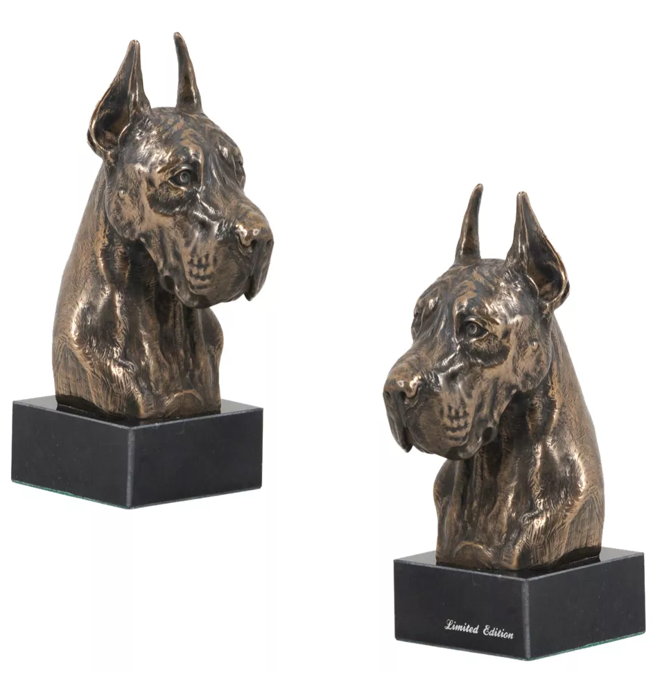 Dogue allemand, Grand danois I - Statue de chien, buste sur socle en pierre, sculpture, trophée pour exposition canine par la marque Art-Dog