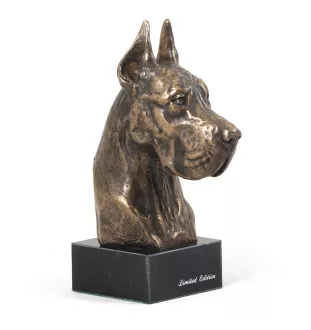 Dogue allemand, Grand danois I - Statue de chien, buste sur socle en pierre, sculpture, trophée pour exposition canine par la marque Art-Dog