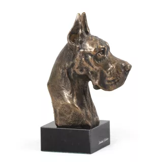 Dogue allemand, Grand danois I - Statue de chien, buste sur socle en pierre, sculpture, trophée pour exposition canine par la marque Art-Dog