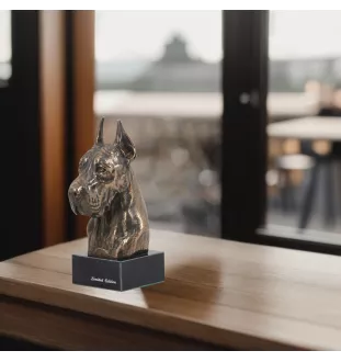 Dogue allemand, Grand danois I - Statue de chien, buste sur socle en pierre, sculpture, trophée pour exposition canine par la marque Art-Dog