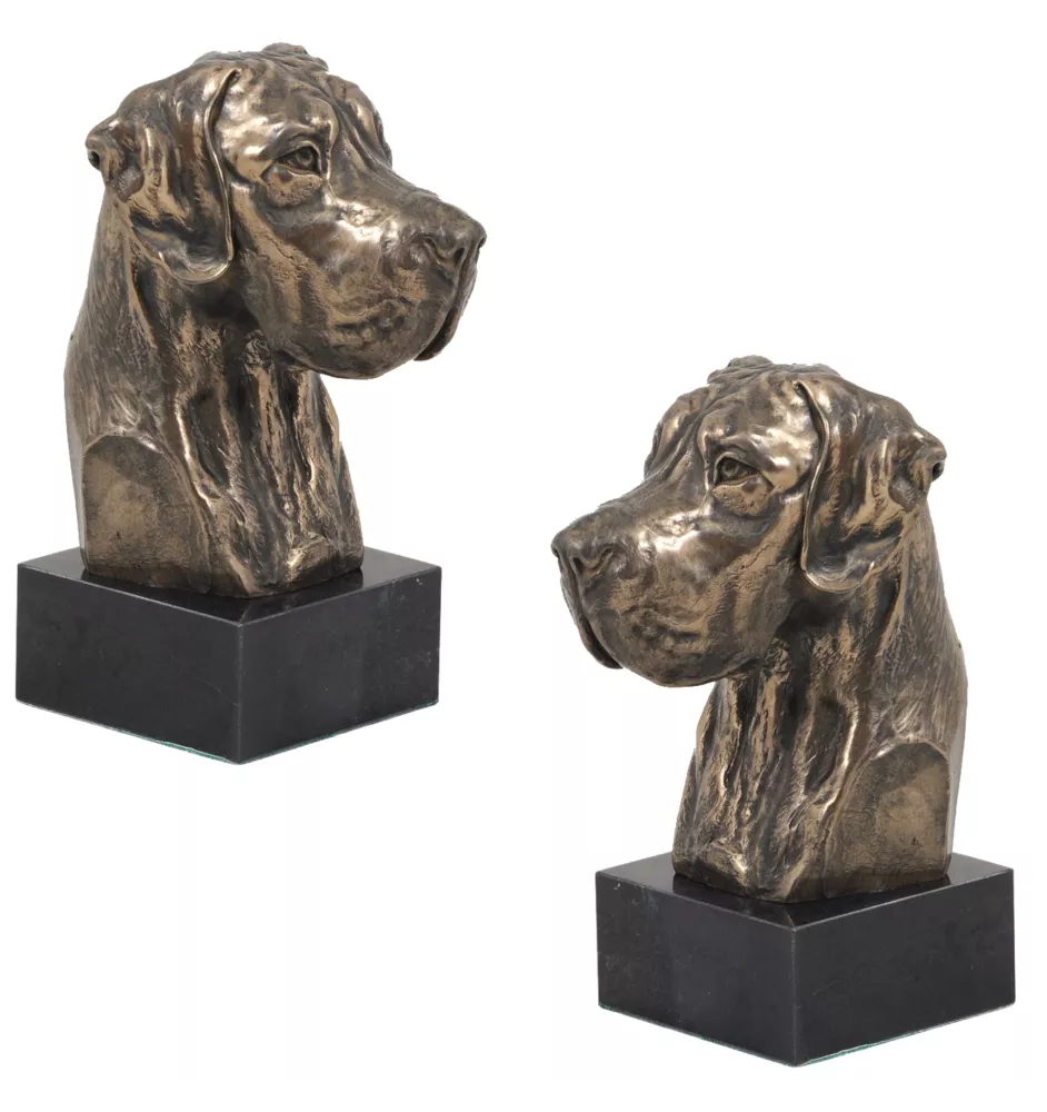 Great Dane II - Dog statue, bust on stone base, sculpture, trophy for dog show by Art-Dog brand