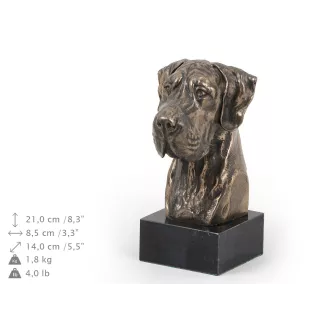 Deutsche Dogge, Ulmer Dogge, Große Dogge II - Hundestatue, Büste auf Steinsockel, Skulptur, Trophäe für Hundeausstellung der Marke Art-Dog