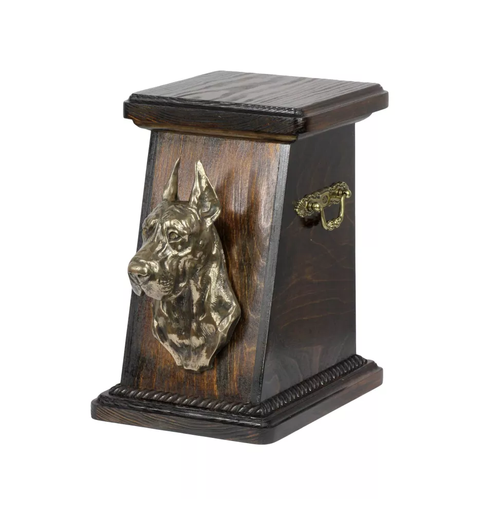 Deutsche Dogge, Ulmer Dogge, Große Dogge I eine Ascheurne für Hunde, eine elegante Urne mit einer Statue, eine Gedenkurne mit dem Porträt eines Hundes von der Marke Art-Dog