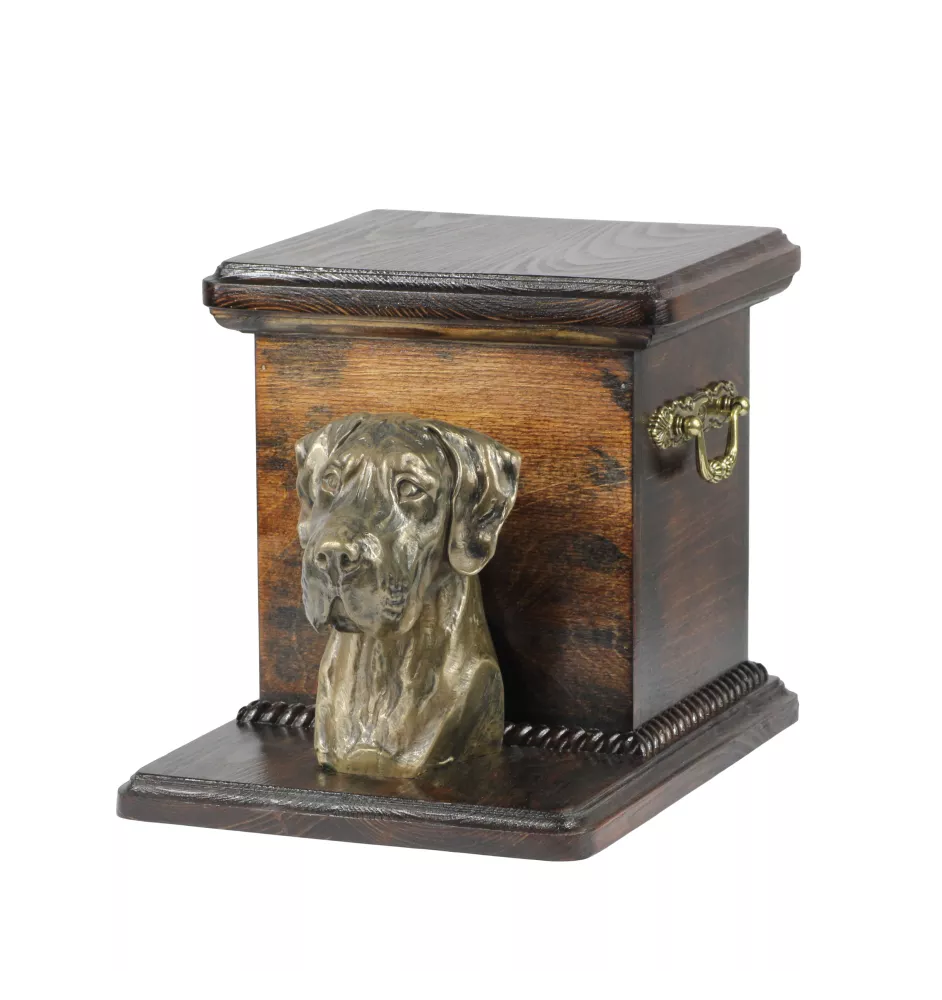 Great Dane II - urn for dog ashes with a statuette, elegant urn for a dog, unique urn with a bust of a dog by Art-Dog brand