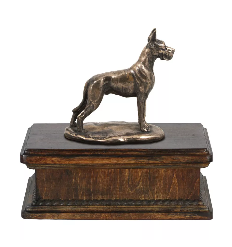 Great Dane I - urn for dog ashes, classic urn with a statuette, elegant urn with a dog by Art-Dog brand