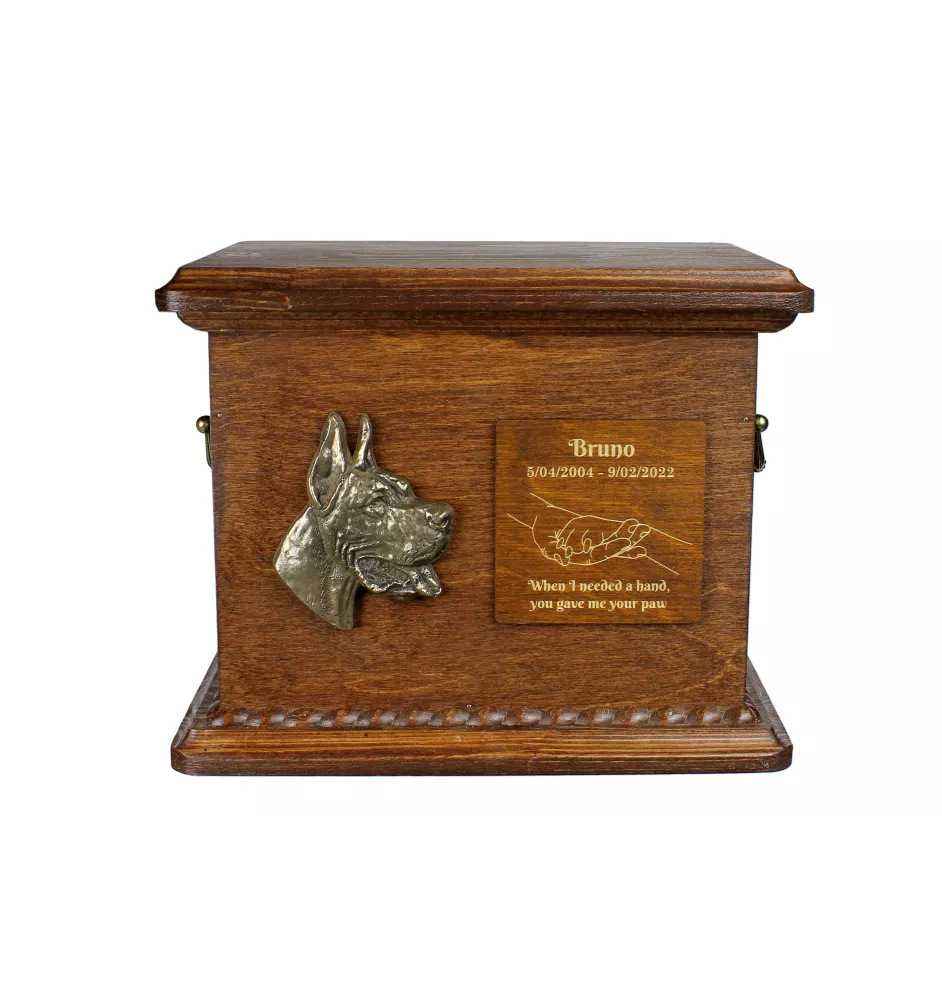 Deutsche Dogge, Ulmer Dogge, Große Dogge I Personalisierte Hundeurne mit Gravur und Relief, Erinnerungsbox für Hundeknochen von der Marke Art-Dog