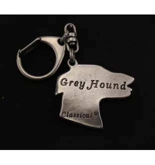 Lévrier anglais, Greyhound - Porte-clés argenté avec chien, décoration de sac à main, pendentif de sac à dos par la marque Art-Dog