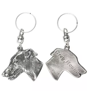 Lévrier anglais, Greyhound - Pendentif chien argenté, décoration de sac à main, pendentif sac à dos par la marque Art-Dog