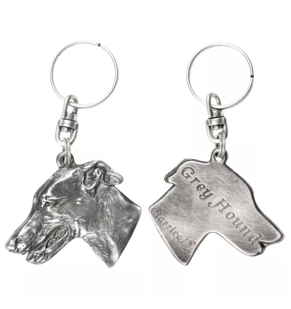 Lévrier anglais, Greyhound - Pendentif chien argenté, décoration de sac à main, pendentif sac à dos par la marque Art-Dog