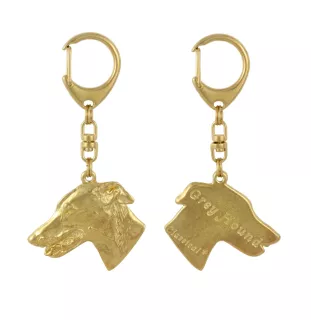 Greyhound, Grosser Englischer Windhund - Vergoldeter Schlüsselanhänger mit Hund in Geschenkbox, Handtaschen-Dekoration, Luxus-Accessoire der Marke Art-Dog
