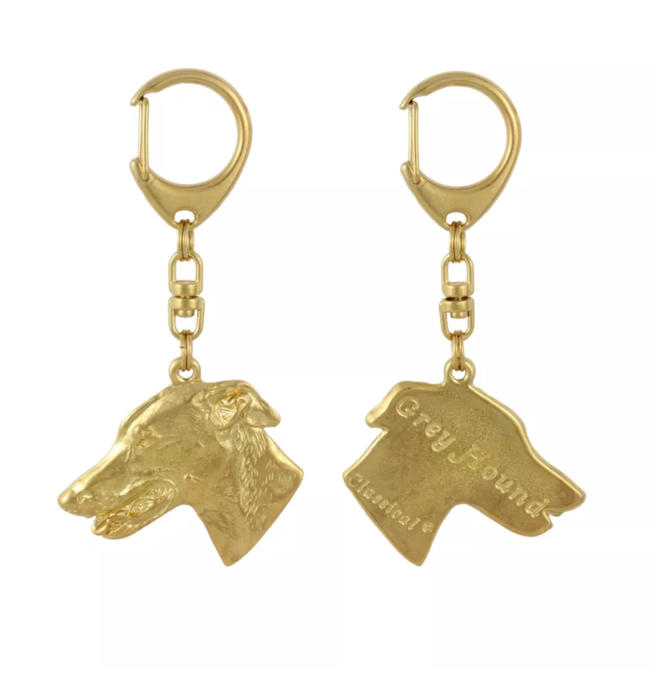Greyhound, English Greyhound - Gilded key ring with dog in gift box, handbag decoration, luxury accessory by Art-Dog brand