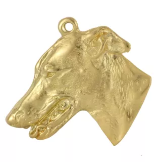 Lévrier anglais, Greyhound - Porte-clés doré avec chien dans boîte cadeau, décoration de sac à main, accessoire de luxe de la marque Art-Dog