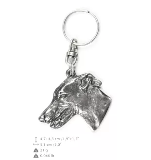 Lévrier anglais, Greyhound - Pendentif argenté avec un chien dans une boîte décorative, décoration de sac à main, pendentif de sac à dos par la marque Art-Dog
