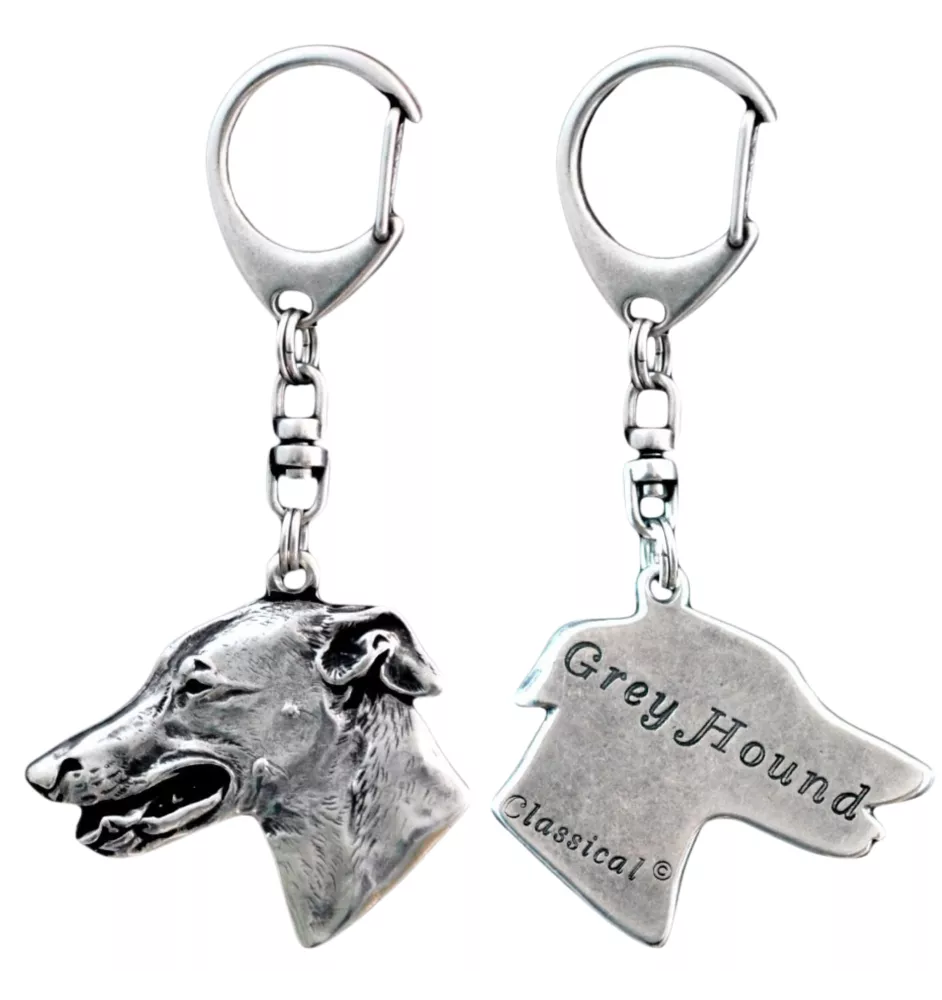 Greyhound, Grosser Englischer Windhund - Versilberter Schlüsselanhänger mit Hund in einer Geschenkbox, Handtaschenschmuck, Rucksackanhänger der Marke Art-Dog