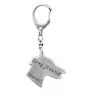 Lévrier anglais, Greyhound - Porte-clés argenté avec un chien dans une boîte cadeau, décoration de sac à main, pendentif de sac à dos par la marque Art-Dog