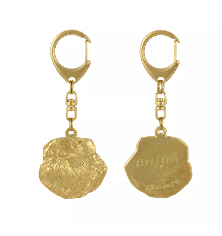 Griffon bruxellois I - Porte-clés doré avec chien dans boîte cadeau, décoration de sac à main, accessoire de luxe de la marque Art-Dog
