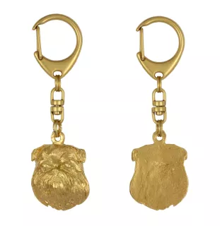 Griffon Bruxellois, Brussels Griffon - Gilded key ring with dog in gift box, handbag decoration, luxury accessory by Art-Dog brand