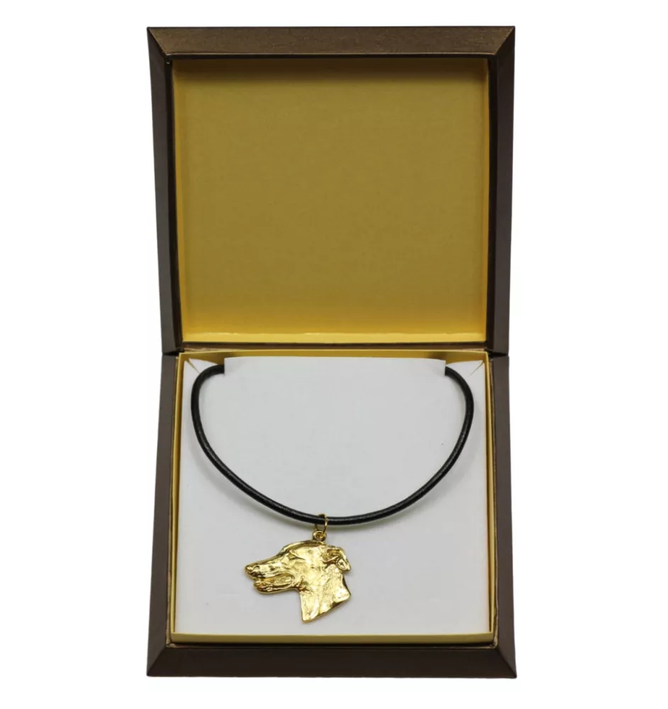 Lévrier anglais, Greyhound - Collier de chien dans une boîte cadeau, pendentif plaqué or pour les fans de chiens, bijoux remarquables par Art-Dog